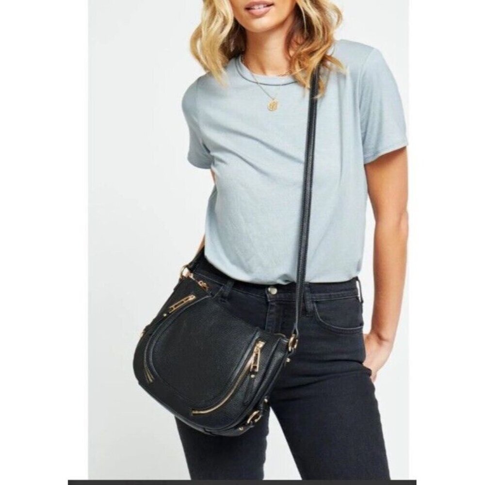 Jessica Simpson Ladies Black Crossbody Bag w/Adjustable Strap Gold Accents - Picture 2 of 12